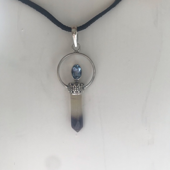 LAST ONE! 925 Amethyst Crystal Blue Topaz Pendant - Picture 2 of 5